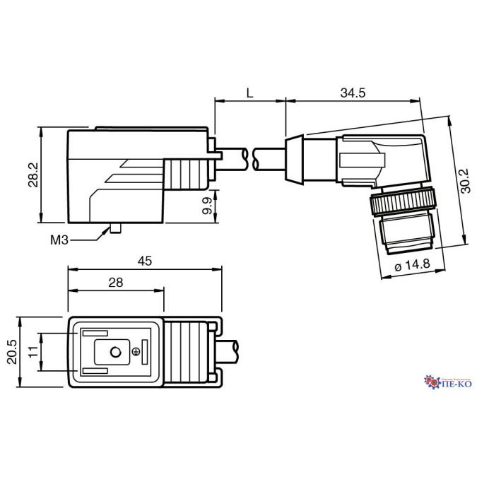 Кабель з роз'ємами Pepperl+Fuchs VMBI-2+P/Z2-0,3M-PVC-V1-W