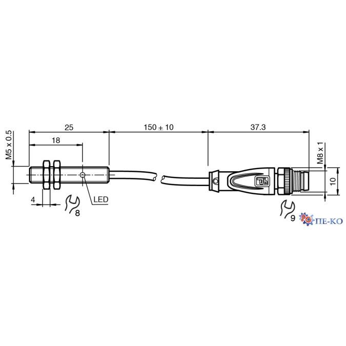Індуктивний датчик Pepperl+Fuchs NBB0,8-5GM25-E2-PUR-150MM-V3