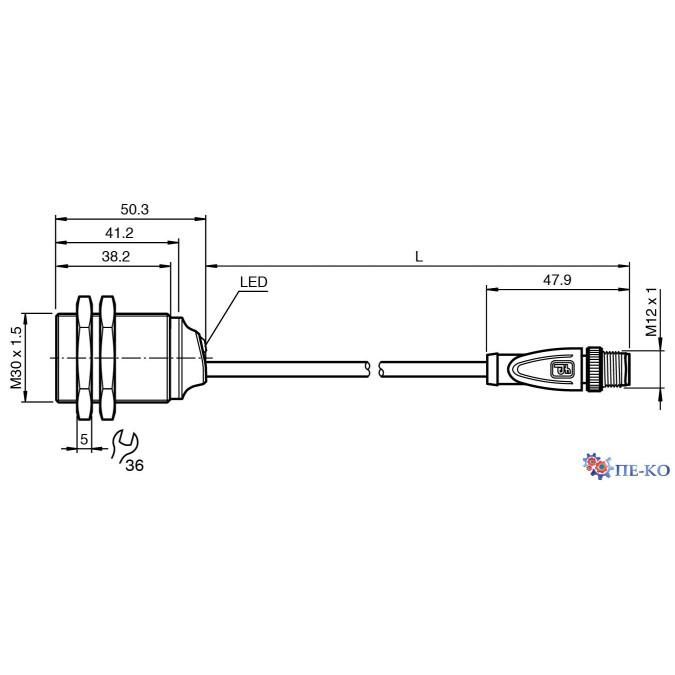 Індуктивний датчик Pepperl+Fuchs NBB10-30GM40-E2-0,69M-PUR-V1