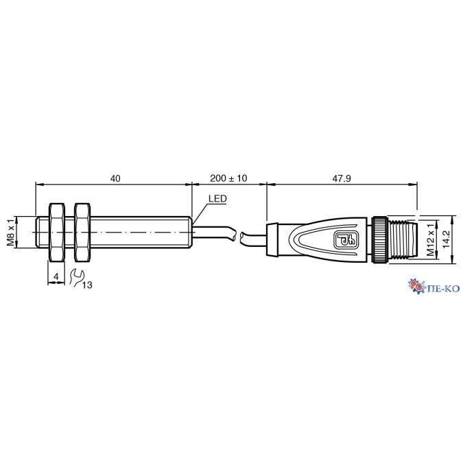 Індуктивний датчик Pepperl+Fuchs NBB2-8GM40-E2-0,2M-PUR-V1