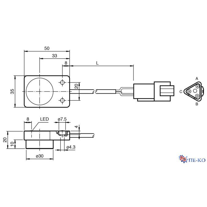 Індуктивний датчик Pepperl+Fuchs NBB8-F148P10-E2-M-0,15M-3DT04
