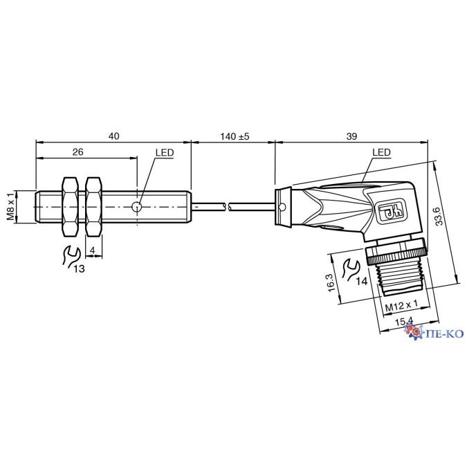 Індуктивний датчик Pepperl+Fuchs NJ1,5-8GM40-E2-0,14M-V1