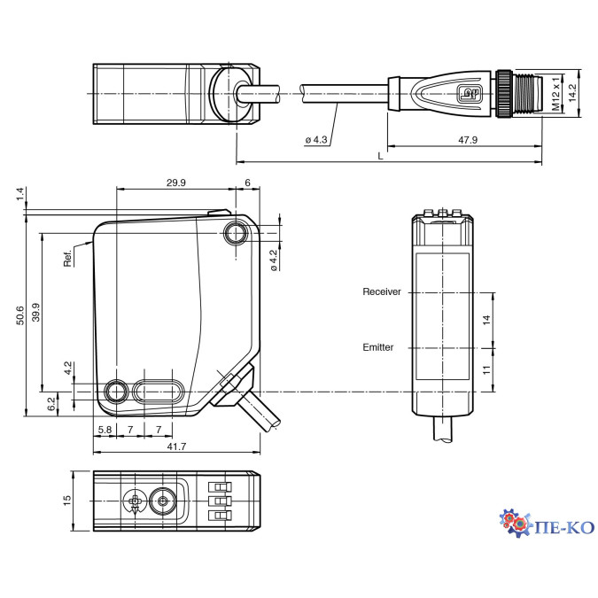 Оптичний датчик Pepperl+Fuchs OBE40M-R200-S2EP-IO-0,3M-V1-L