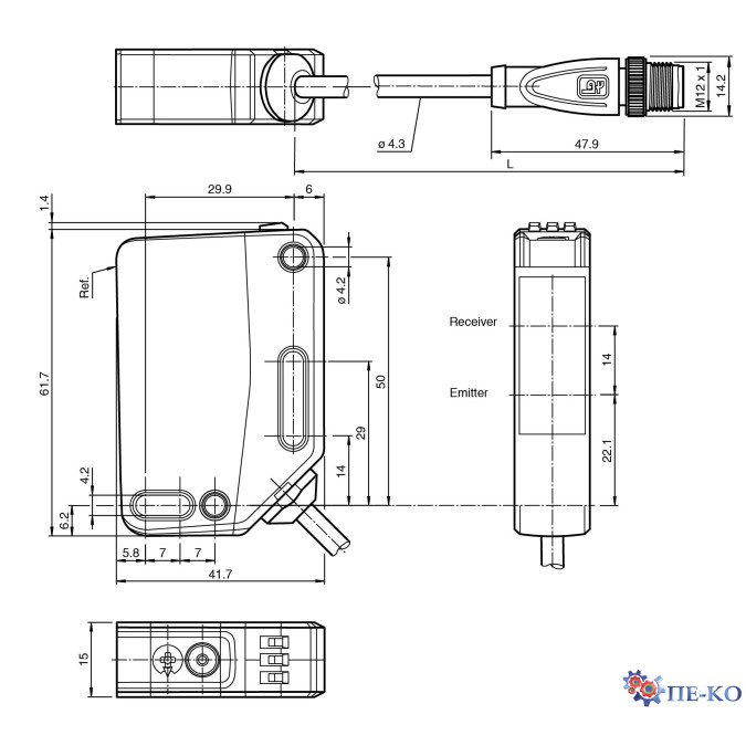 Оптичний датчик відстані Pepperl+Fuchs OMT550-R201-UEP-IO-0,3M-V1