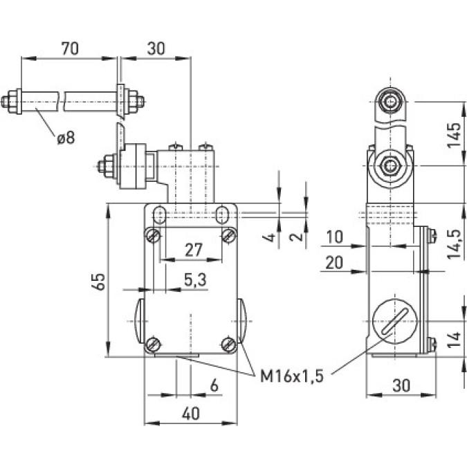 Тросовий вимикач Steute ES 41 DB/90° 1O/1S 70 mm Rolle