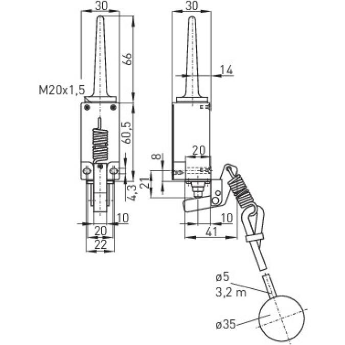 Тросовий вимикач Steute RF 95 WH/90° ULR SW917 3,2m Zugseil