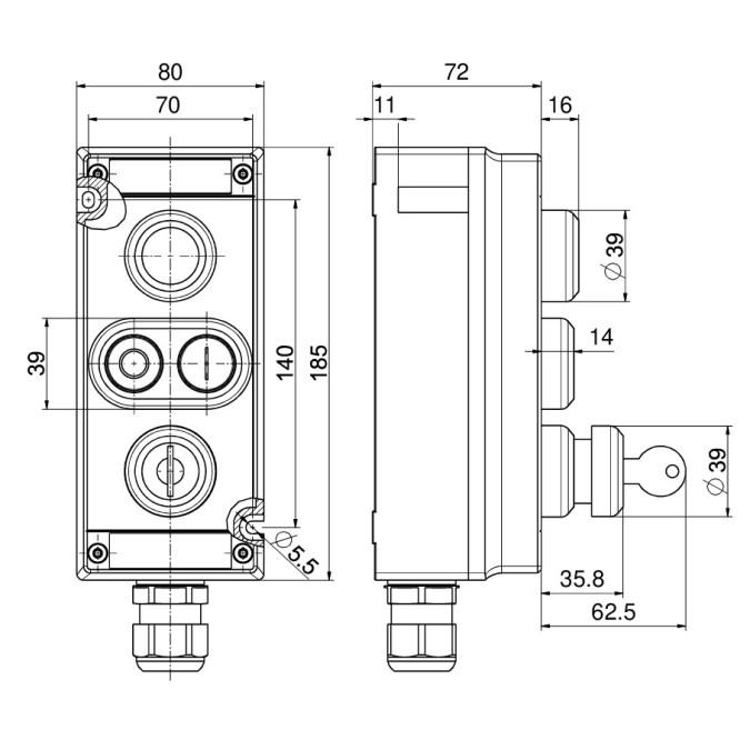 Командний пристрій Steute Ex BF 80 3 LM/DDT/PZSTNA(LED/1OS/1OS)-60
