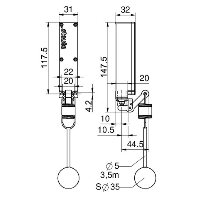 Тросовий вимикач Steute RF 96 WH/90° SW868 - 3,2m Zugseil