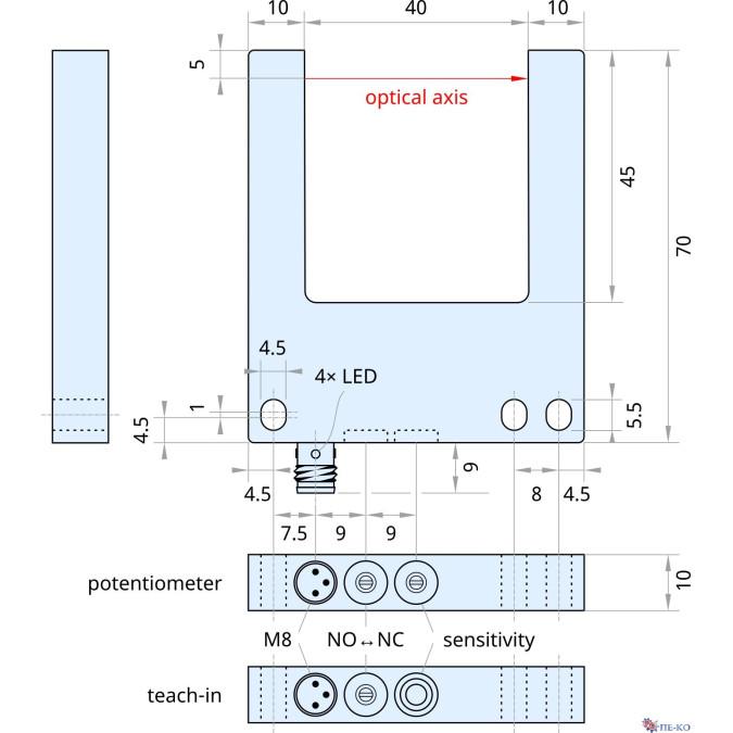 Щілинний датчик Xecro FRH40T-PS-A8