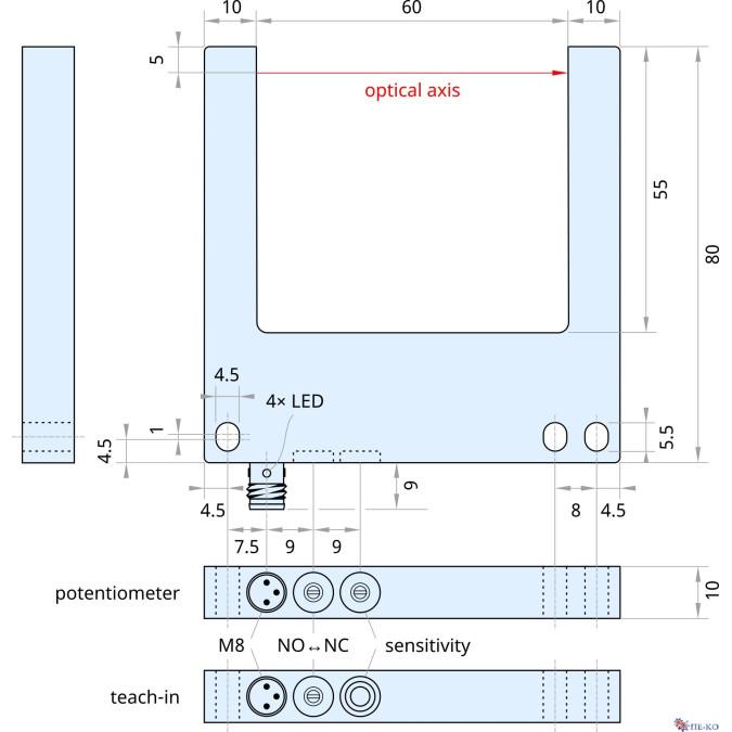 Щілинний датчик Xecro FRS60P-PS-A8