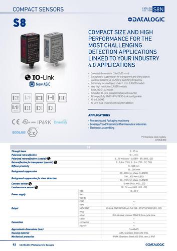 Завантажити каталог Оптичні Датчики Datalogic S8