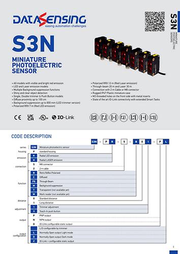 Завантажити каталог Оптичні датчики Datasensing S3N