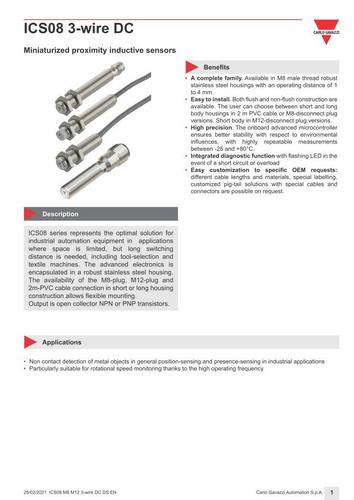 Завантажити каталог Індуктивні датчики Carlo Gavazzi ICS08