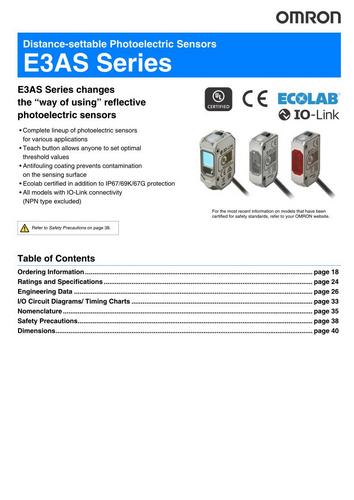 Завантажити каталог Оптичні датчики Omron E3AS