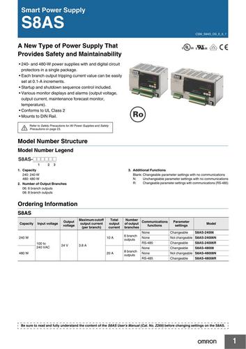Завантажити каталог Блоки живлення Omron S8AS